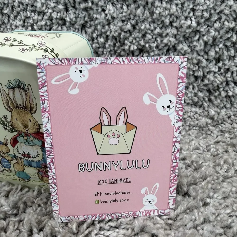 Bunny Lulu Keychain With Tin Bunny Keychain Rabbit Fur Soft Gray Black Brand New
